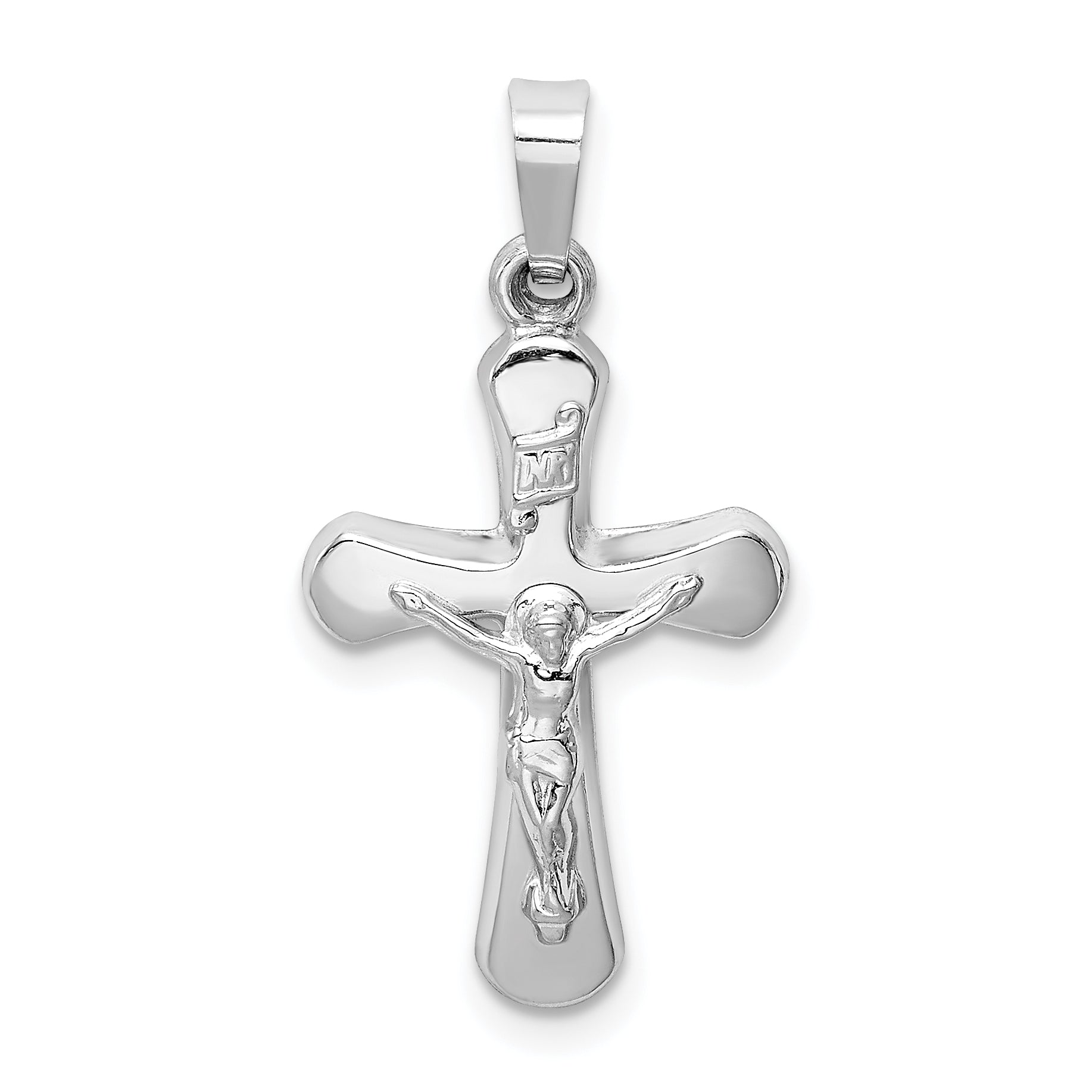 14k White Gold Polished INRI Rounded Crucifix Pendant