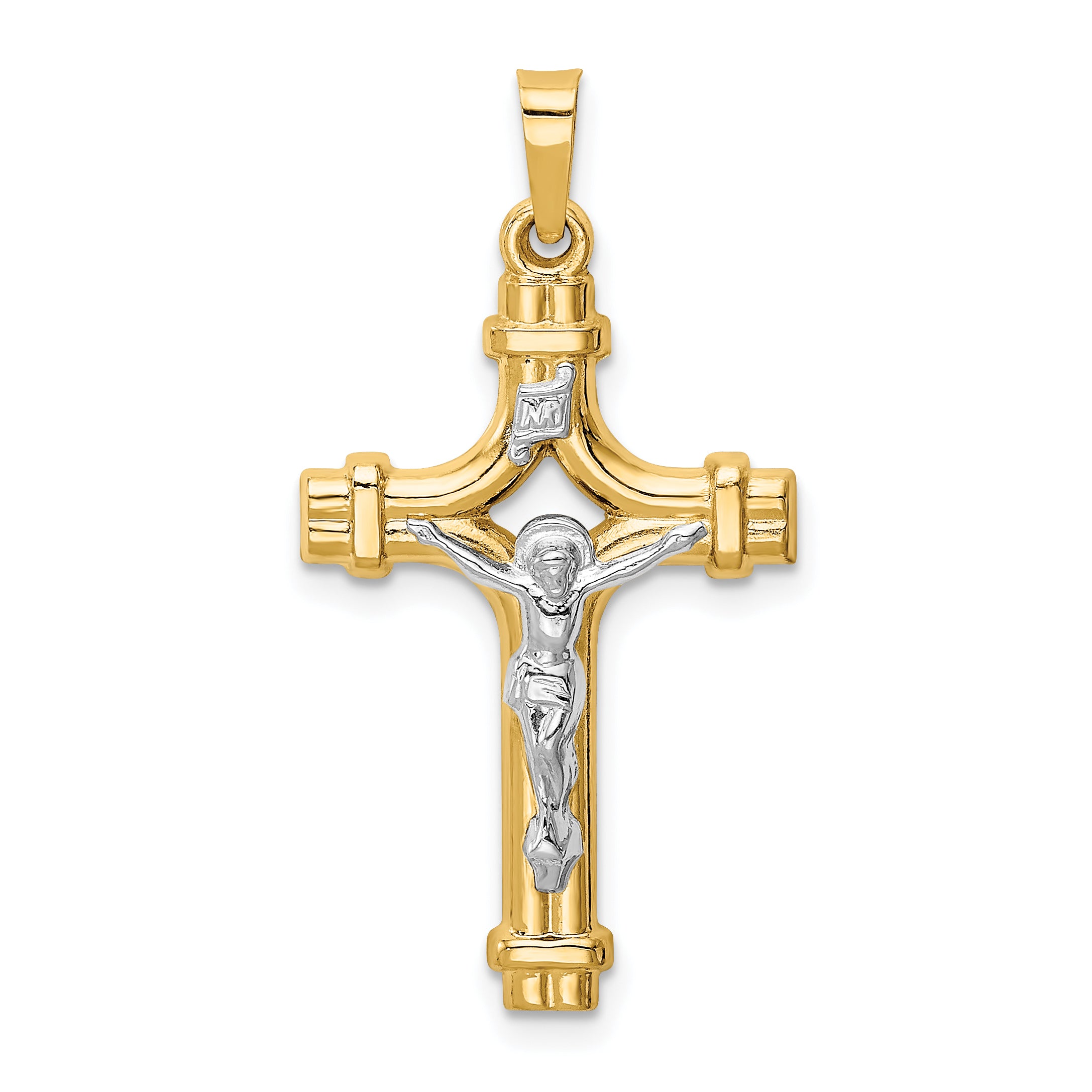 14k Two-tone Polished INRI Crucifix Pendant