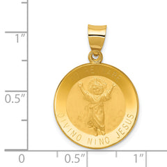 14K Polished & Satin Hollow Divino Nino Round Medal Pendant