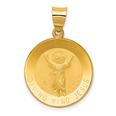14K Polished Satin Hollow Divino Nino Round Medal Pendant