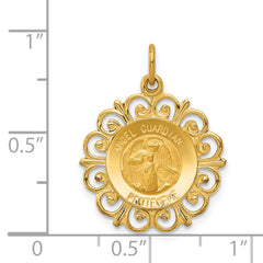 14K Polished and Satin Spanish Guardian Angel Medal Pendant
