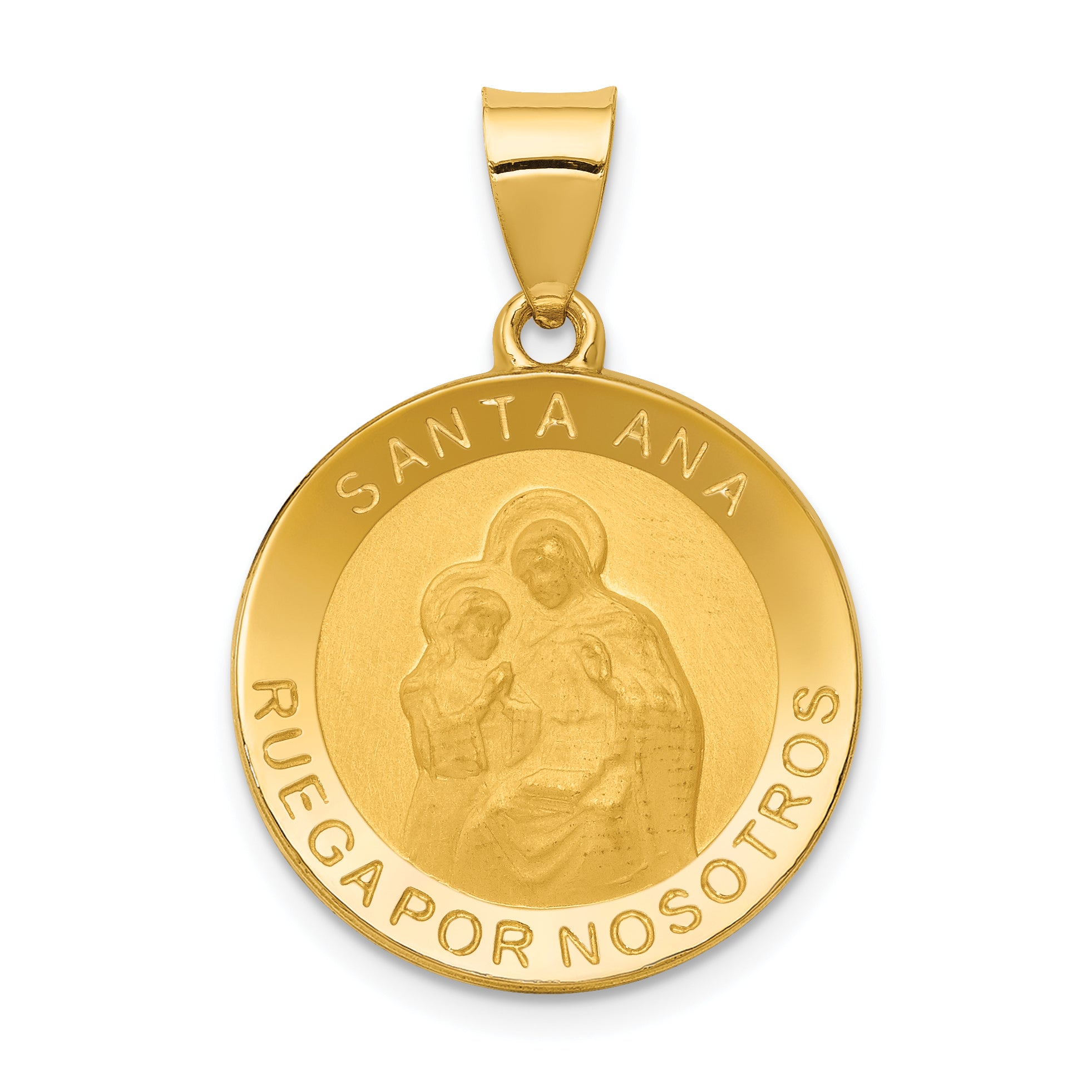 14K Polished/Satin Hollow Spanish Saint Anne Medal Pendant
