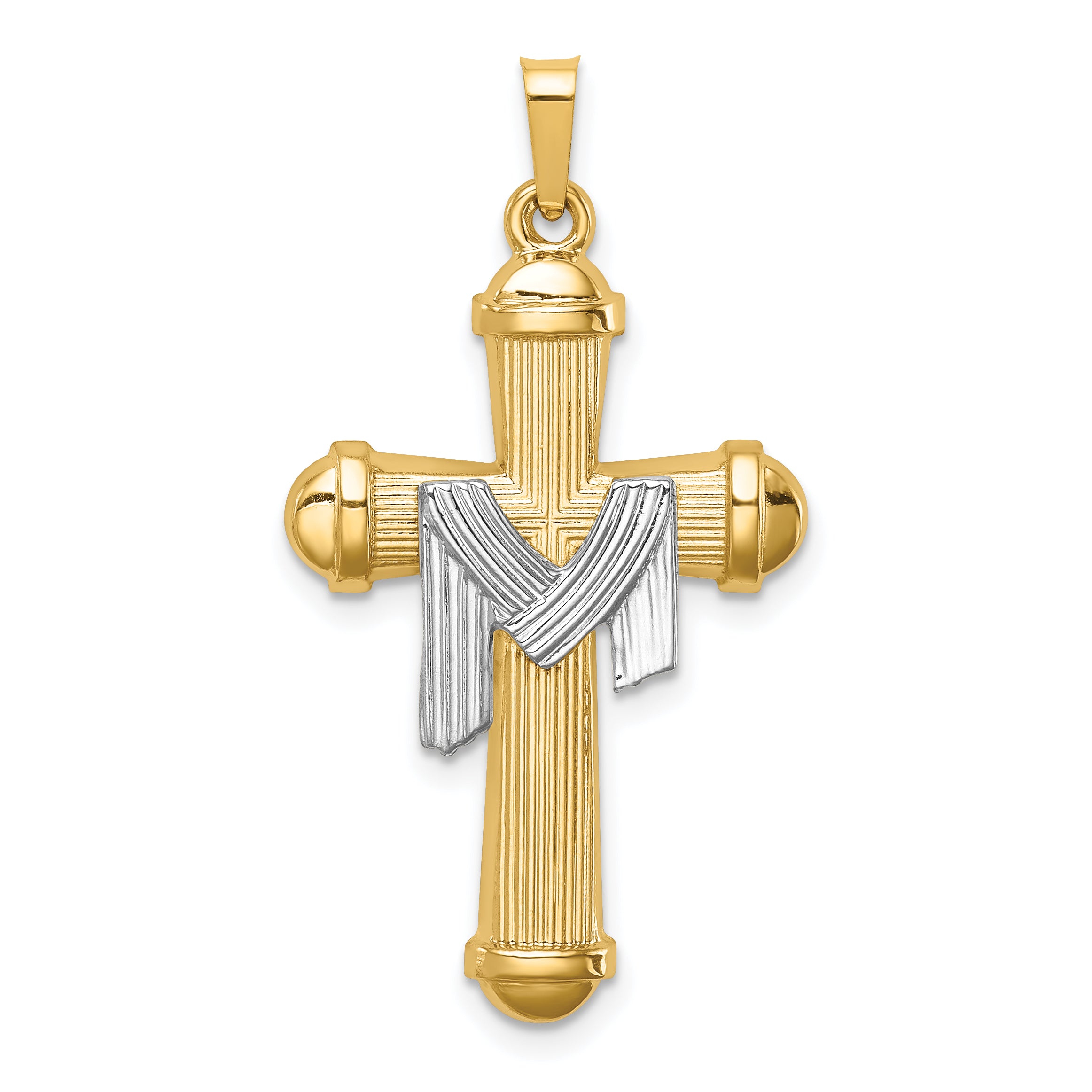 14k Two-tone Hollow Polished Draped Cross