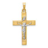 14k Two-tone Hollow Polished Textured Latin Crucifix