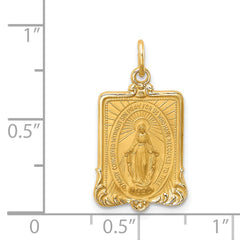 14K Solid Polished/Satin Rectangle Framed Miraculous Medal