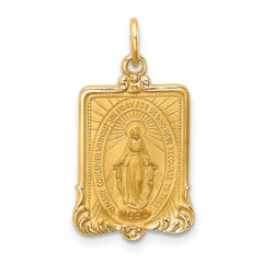 14K Solid Polished/Satin Rectangle Framed Miraculous Medal