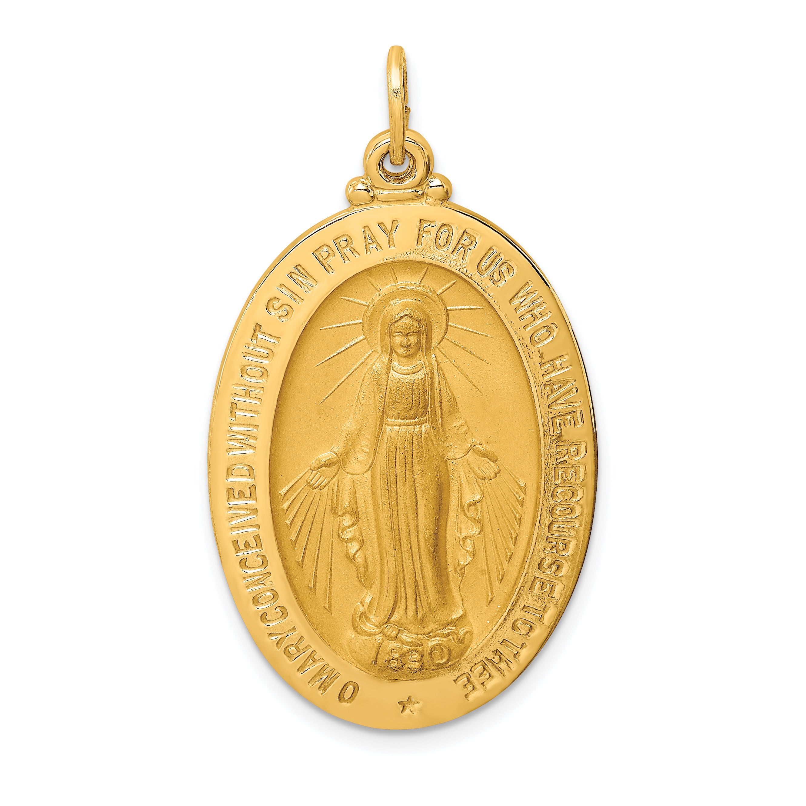 14k Solid Polished/Satin Large Oval Miraculous Medal