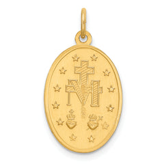 14k Solid Polished and Satin Oval Miraculous Medal