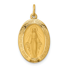 14k Solid Polished and Satin Oval Miraculous Medal