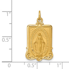 14k Solid Polished/Satin Large Rectangle Framed Miraculous Medal