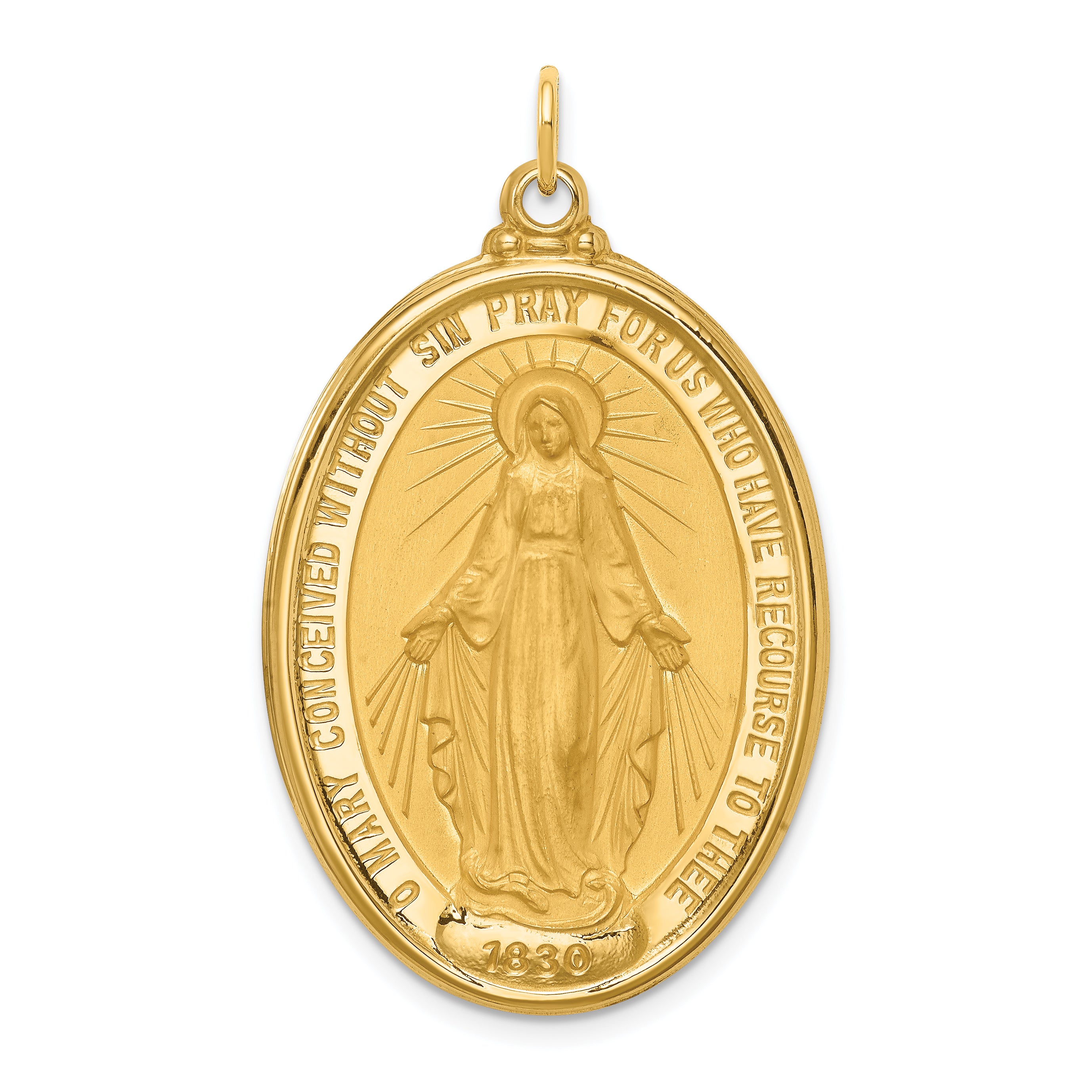 14k Solid Polished/Satin Extra Large Oval Miraculous Medal