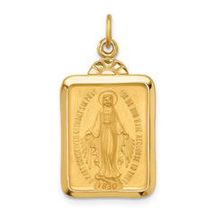 14k Solid Polished/Satin Rectangle w/Fan Top Miraculous Medal