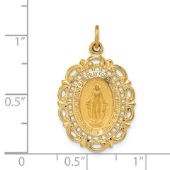 14K Solid Polished/Satin Fancy Pierced Oval Miraculous Medal