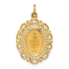 14K Solid Polished/Satin Fancy Pierced Oval Miraculous Medal