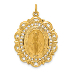 14k Solid Polished/Satin Fancy Pierced Oval Miraculous Medal