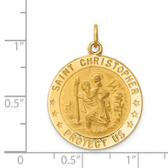 14k Solid Polished/Satin Medium Round St. Christopher Medal