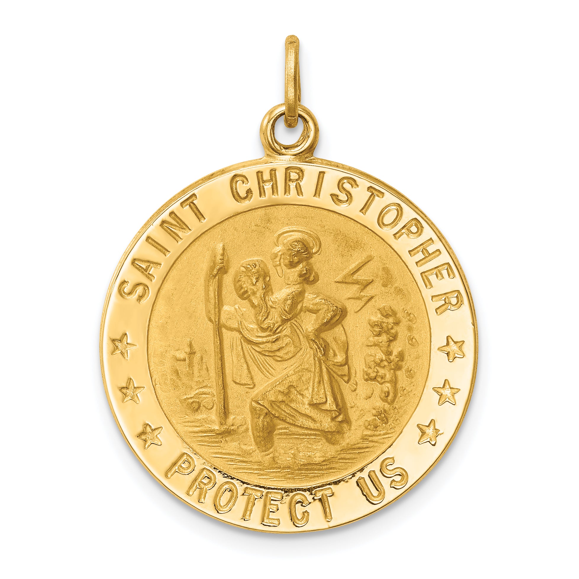 14k Solid Polished/Satin Medium Round St. Christopher Medal