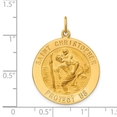 14k Solid Polished/Satin Large Round St. Christopher Medal