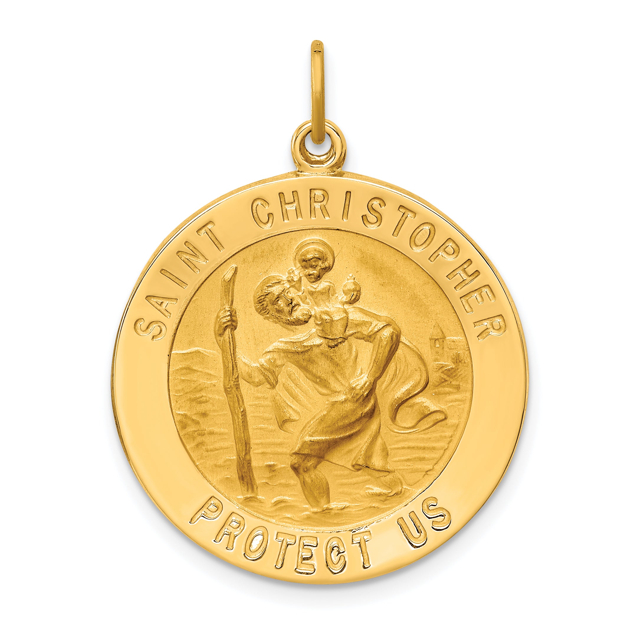 14k Solid Polished/Satin Large Round St. Christopher Medal