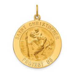 14k Solid Polished/Satin Large Round St. Christopher Medal
