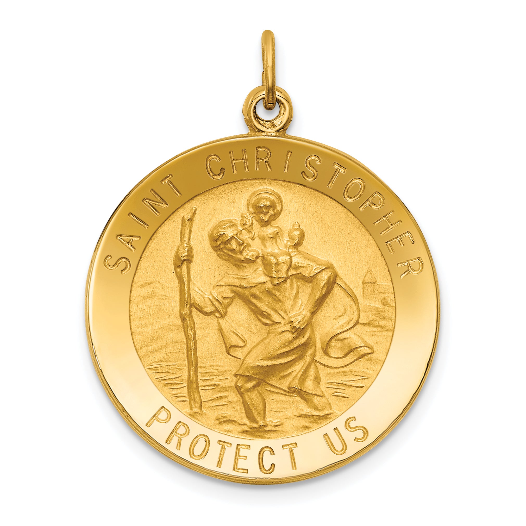 14k Solid Polished/Satin Medium Round St. Christopher Medal