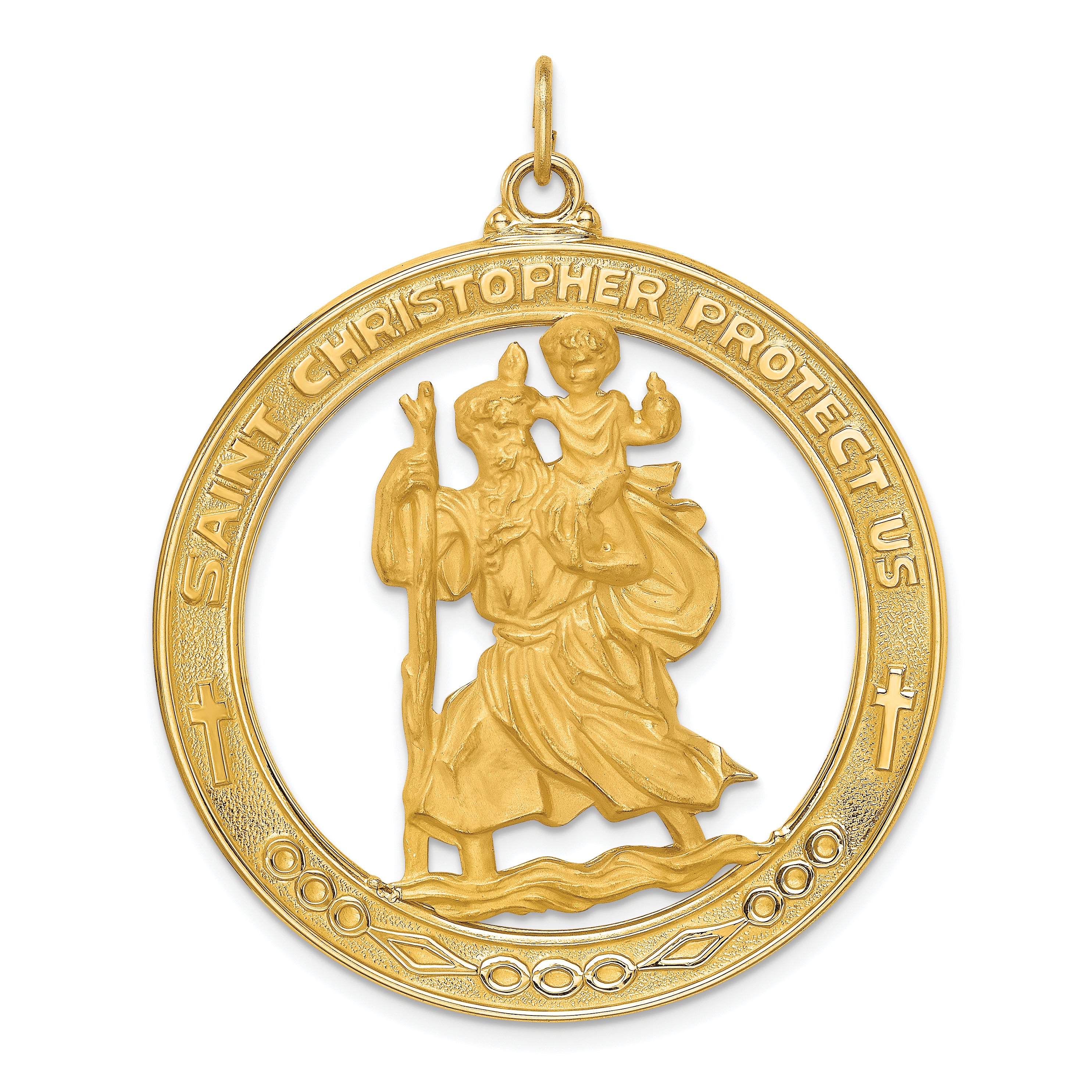 14k Solid Polished/Satin Extra Large Cut-out St. Christopher Medal