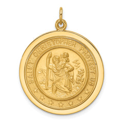 14k Solid Polished/Satin Medium Round Disc St. Christopher Medal