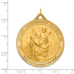 14k Solid Polished/Satin Extra Large Round St. Christopher Medal