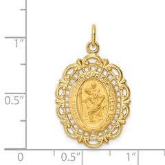 14k Solid Polished/Satin Medium Fancy Pierced Oval St. Christopher Medal