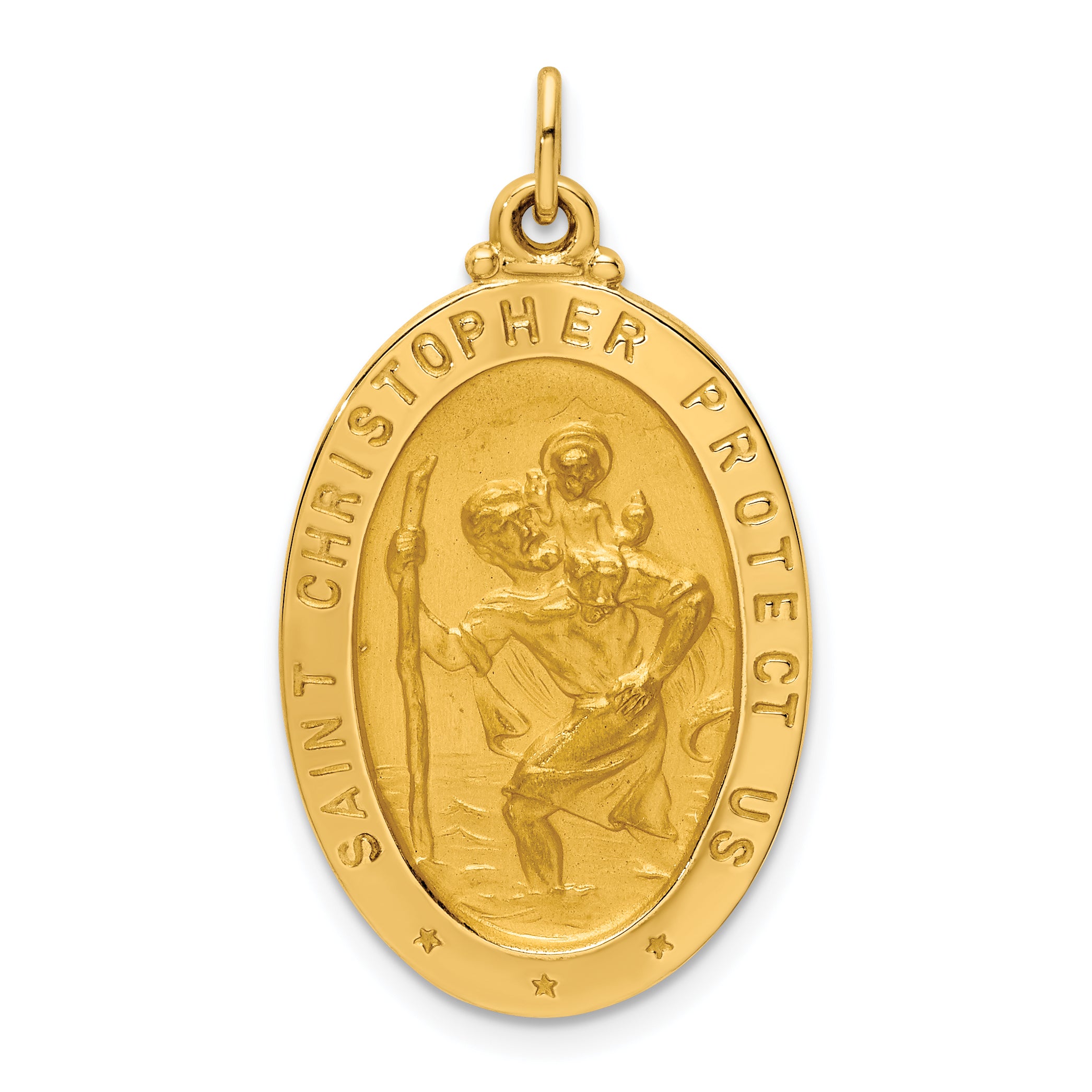 14k Solid Polished/Satin Medium Oval St. Christopher Medal