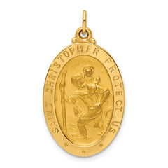 14k Solid Polished/Satin Medium Oval St. Christopher Medal