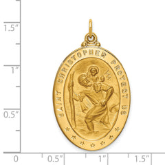 14k Solid Polished/Satin Large Oval St. Christopher Medal