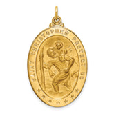14k Solid Polished/Satin Large Oval St. Christopher Medal
