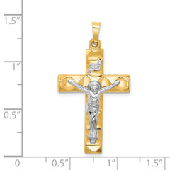 14k Two-tone Hollow Polished Textured Latin Crucifix