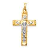 14k Two-tone Hollow Polished Textured Latin Crucifix