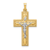 14k Two-tone Hollow Polished Rope Edge Latin Crucifix