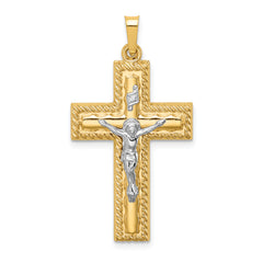 14k Two-tone Hollow Polished Rope Edge Latin Crucifix