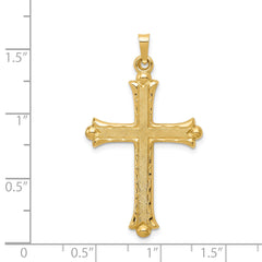 14K Hollow Fleur De Lis Cross Pendant