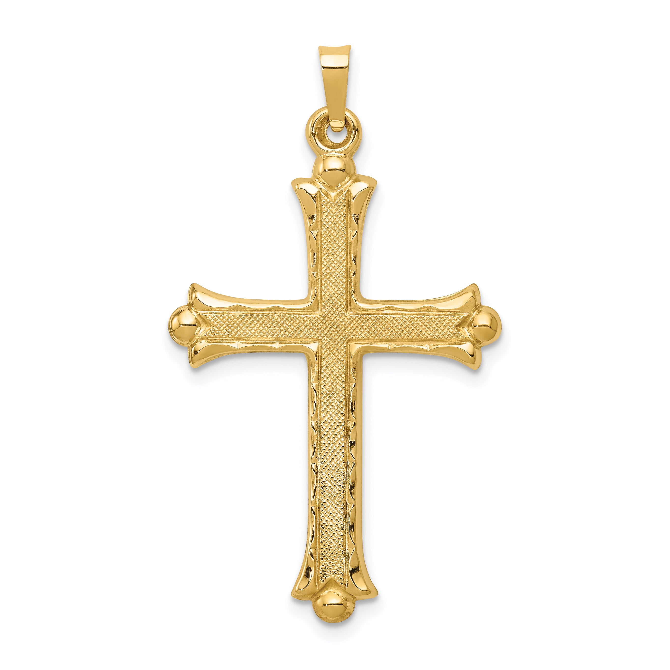 14k Hollow Fleur De Lis Cross Pendant