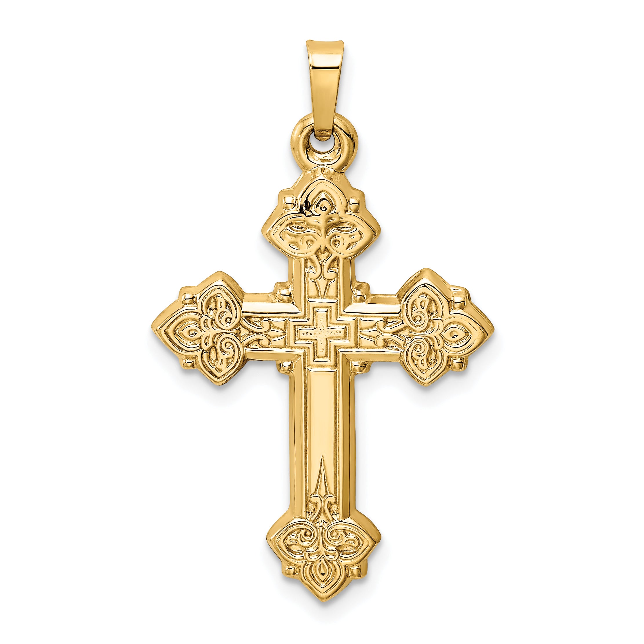 14k Budded Hollow Cross Pendant