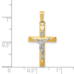 14K Two-tone INRI Hollow Crucifix Pendant