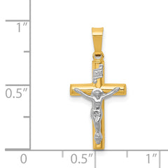 14K Two-tone INRI Hollow Crucifix Pendant