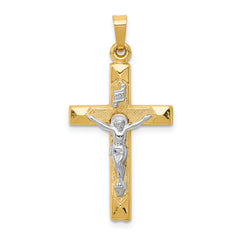 14k Two-tone INRI Hollow Crucifix Pendant