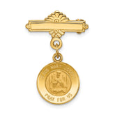 14K Gold Holy Family Medal Pin with Polished Brushed Finish Unisex
