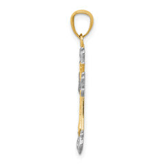 14K and Rhodium Diamond Cut Cross Pendant