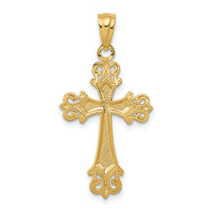14K and Rhodium Diamond Cut Cross Pendant
