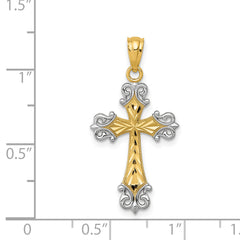 14K and Rhodium Diamond Cut Cross Pendant
