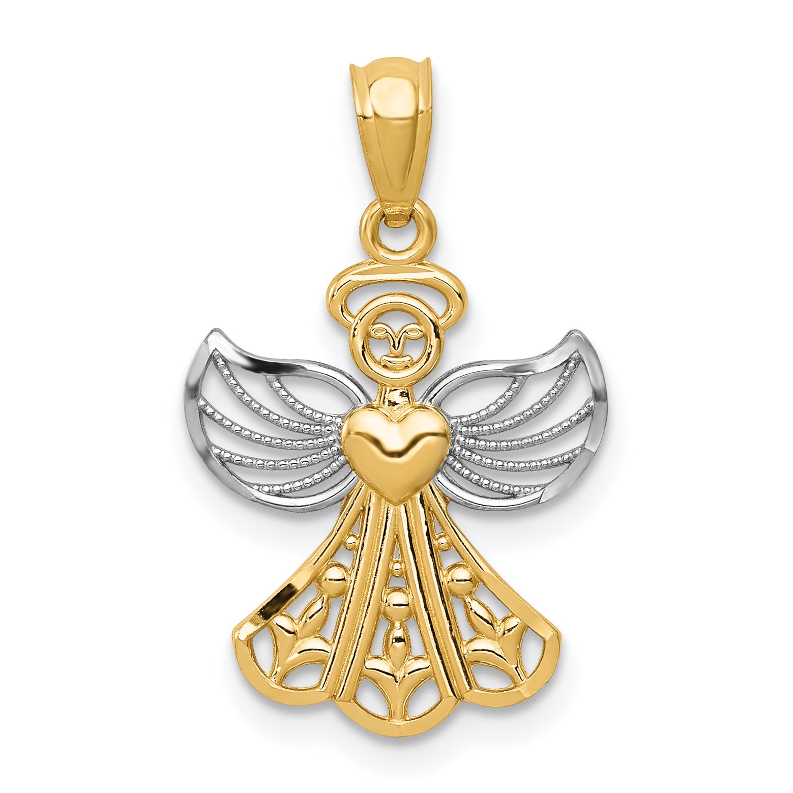 14K w/Rhodium Filigree Angel Pendant