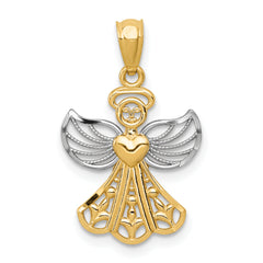 14K w/Rhodium Filigree Angel Pendant