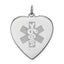 Sterling Silver Rhodium Engraveable Non-Enameled Heart Medical Pendant